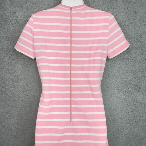 Vintage Lacoste David Crystal Sheath Dress Women 8 Pink White Striped Union Made - Picture 7 of 13